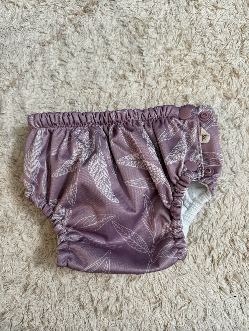 Lilac Leaf Print Swim Diaper Cover with Side Snaps